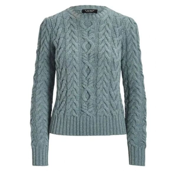 Lauren Ralph Lauren Women Sz 3X Green Aran-Knit Wool-Cashmere Sweater - Picture 8 of 9
